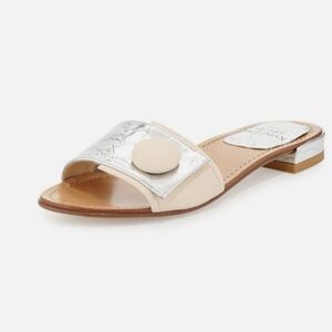 Stuart Weitzman Silver Button Croc Enbosded Slide Sandals Summer Coastal Lux 9.5